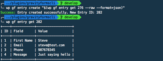 Gravity Forms CLI: using the output of the entry get command in entry create